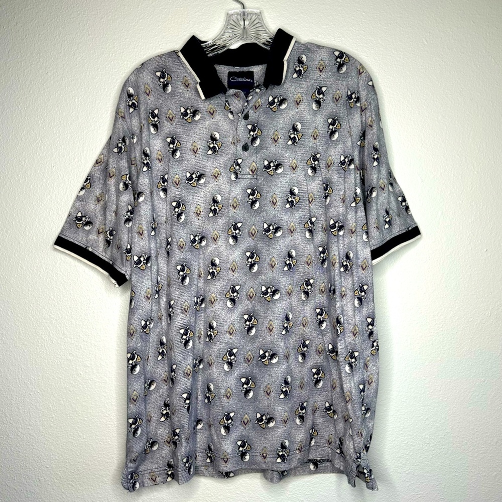Catalina All Over Print Golf Polo Golf Balls Golf Shoes Pattern Men’s Size L
